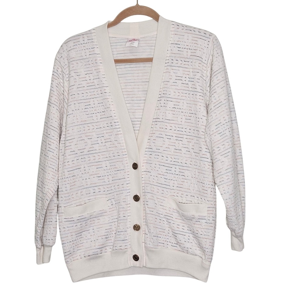 VINTAGE Graff California Wear Cream Textured Knit Cardigan Sweater Button S